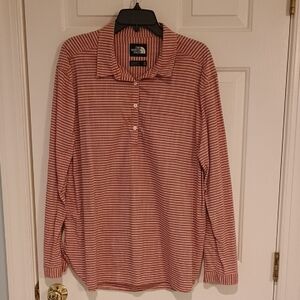 The North Face Men’s Long-Sleeve Striped Polo in Rose and White